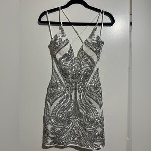 Windsor Silver Sequin Backless Dress